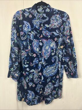 Ralph Lauren Navy Blue Paisley Button-Up Sleep Shirt